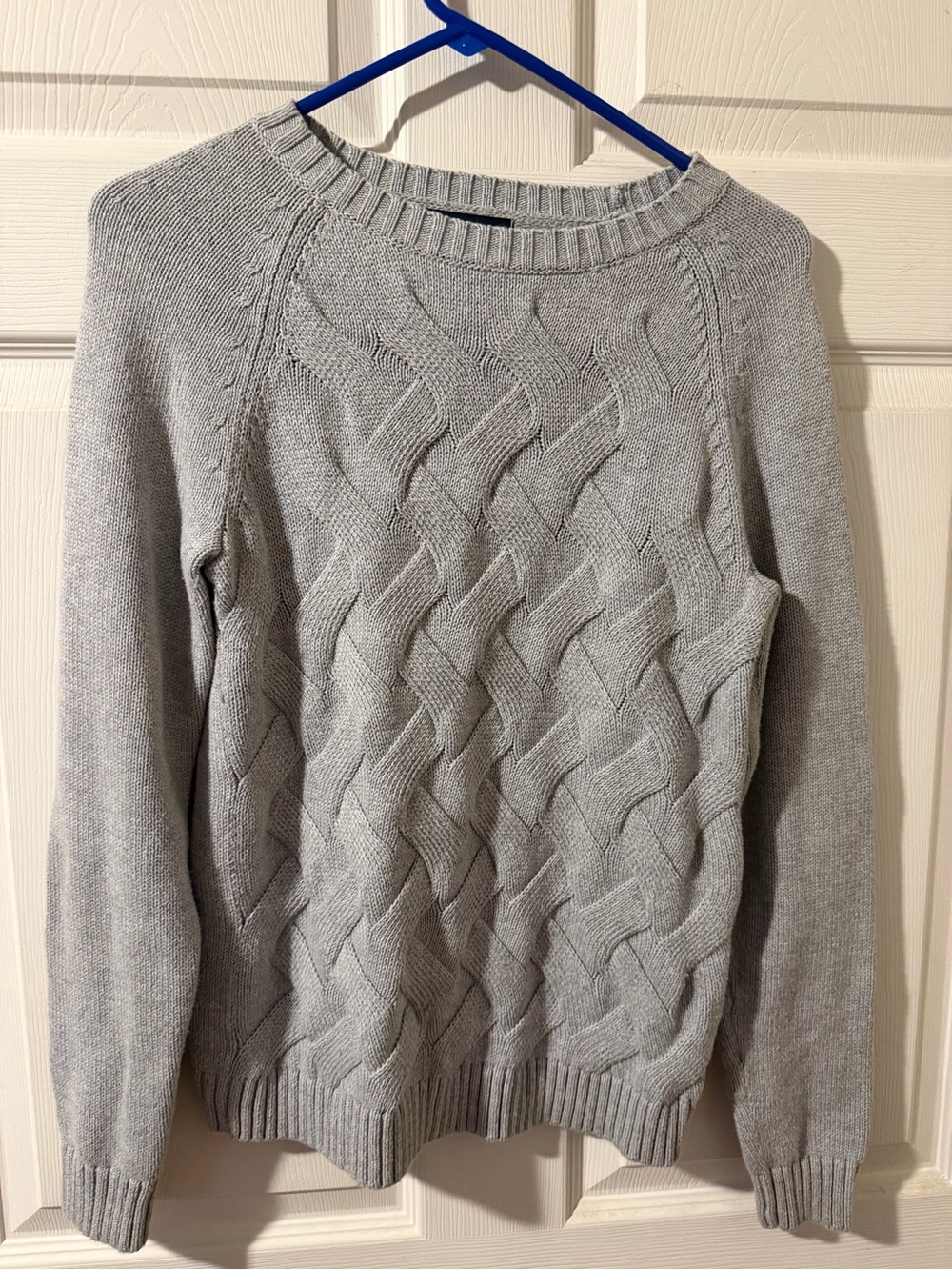 Lands' End Light Gray Cable Knit Crewneck Sweater